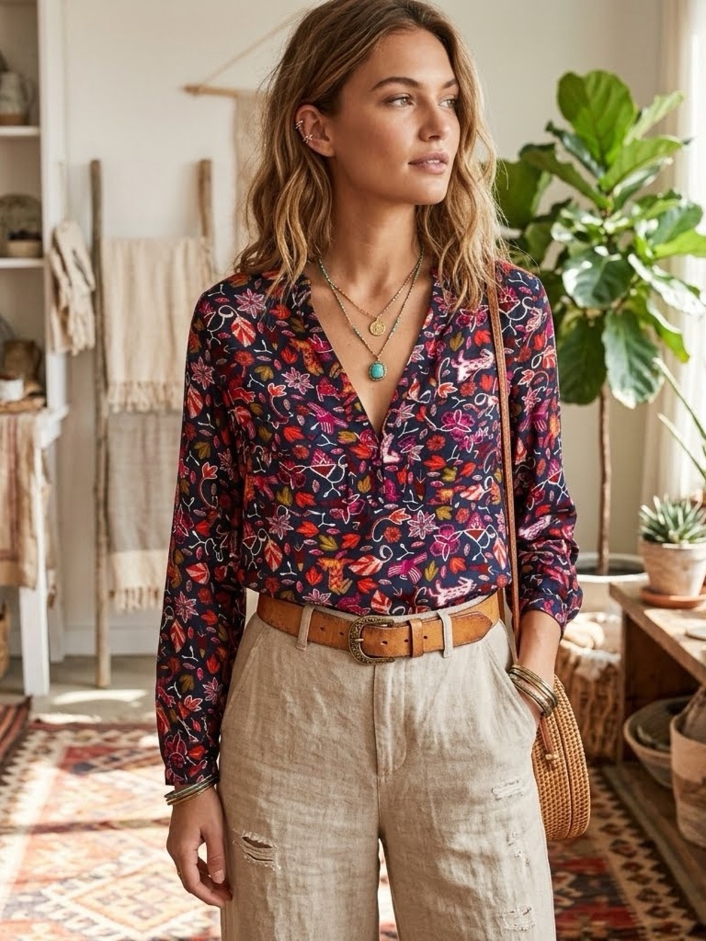 Anthropologie Maeve Multicolor Floral Animal Print Woodsy Blouse